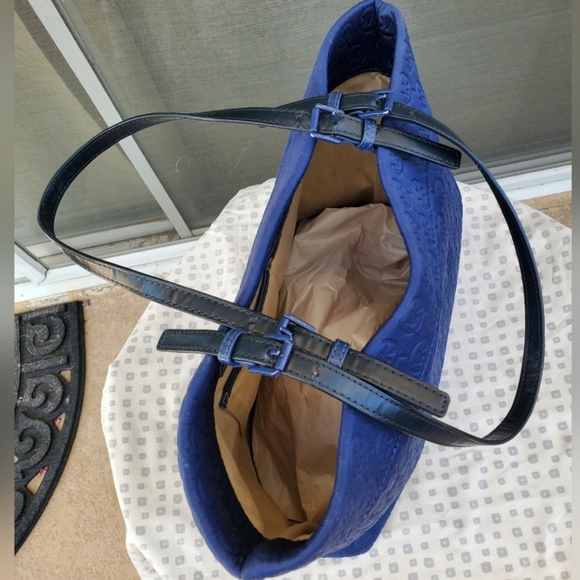 Michael Kors Jet Set Signature Embossed MK Logo Blue Neoprene Shoulder Tote Bag - Picture 2 of 16